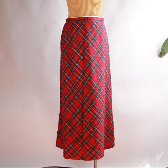Vintage Tartan Plaid A-line Wool Maxi Skirt - Picture 4 of 4